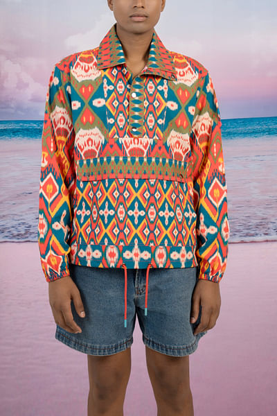 Sunset orange ikat printed sweatshirt