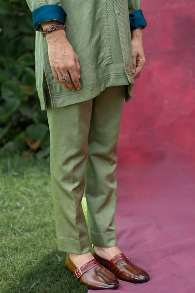 Tan brown asymmetric layered strappy loafers