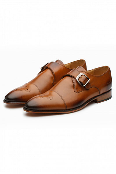 Tan brown single monkstrap shoes