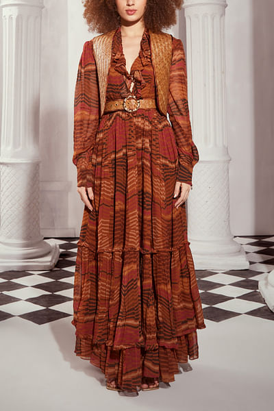 Tangerine geometric printed maxi dress