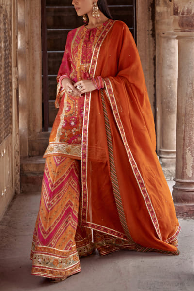 Tangerine printed sharara set