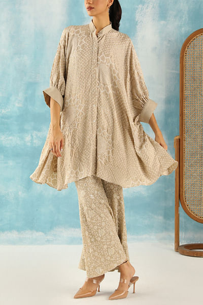 Taupe bandhani asymmetric dress