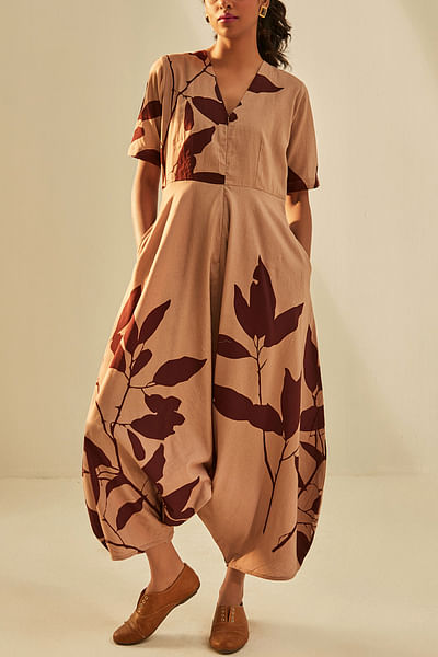 Taupe brown floral printed jumpsuit