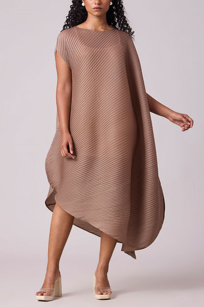 Taupe draped pleated dress