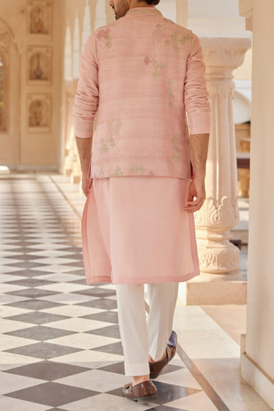 Osaa by Adarsh Tea rose embroidery Nehru jacket set OSAJUL2410