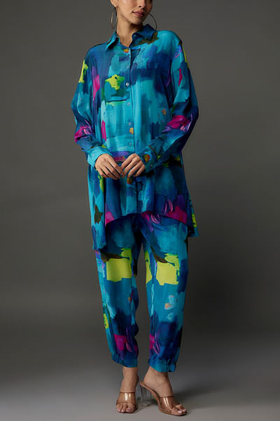 Teal abstract printed co-ords