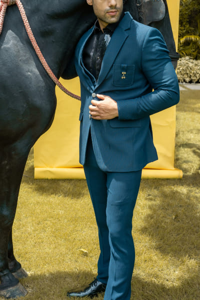 Teal blue corduroy suit set