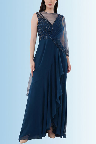 Teal blue draped gown