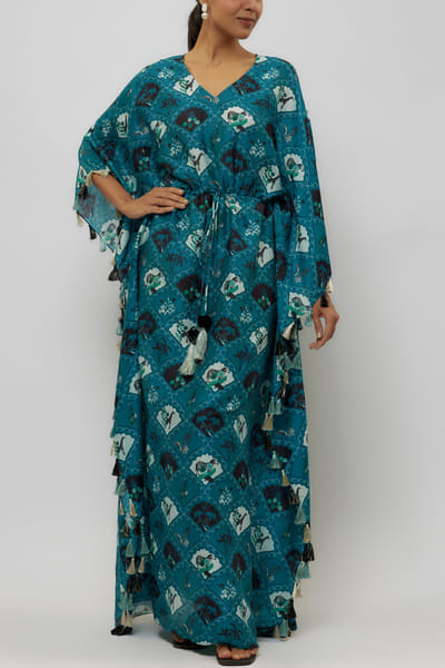 Teal blue safari printed kaftan