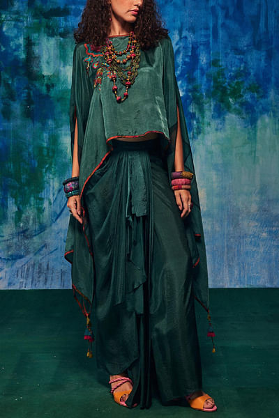 Teal draped skirt set