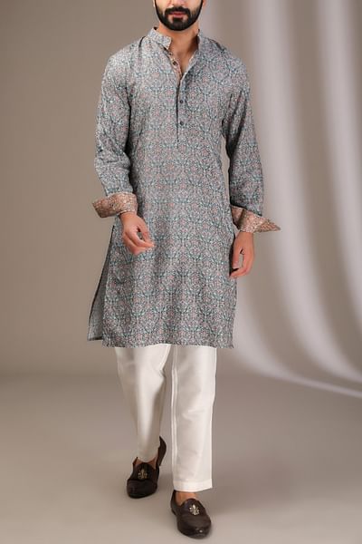 Teal embroidered kurta set