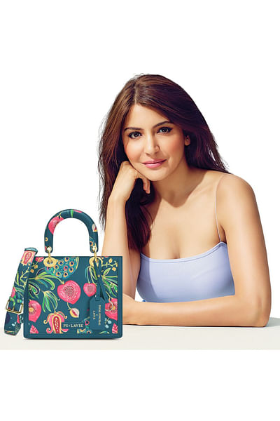 Teal floral peacock printed satchel handbag