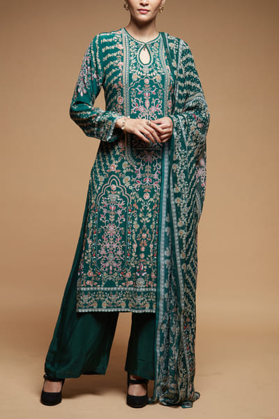 Teal floral printed kurta set