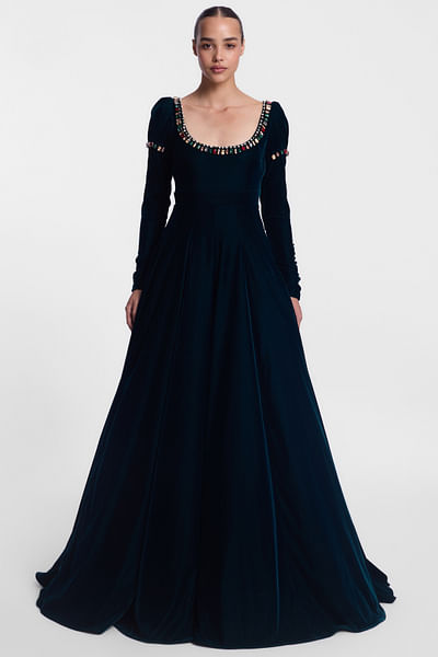 Teal green embellished gown