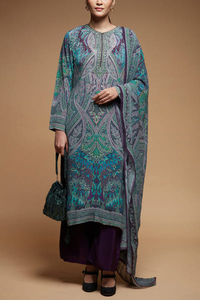 Teal printed kurta set