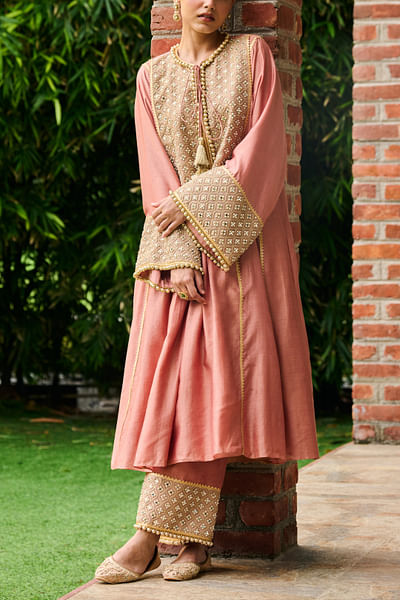 Terracotta clay embroidered choga kurta set