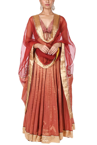 Terracotta gota detail lehenga set