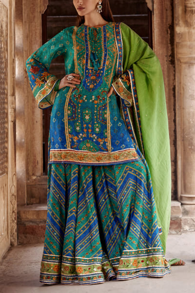 Tiffany and cobalt blue sharara set