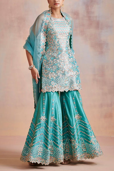 Turquoise chevron mirror gharara set
