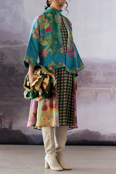 Turquoise floral printed jacket