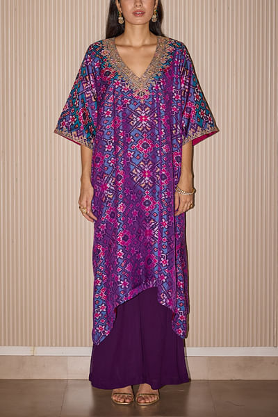 Turquoise pink patola kurta set