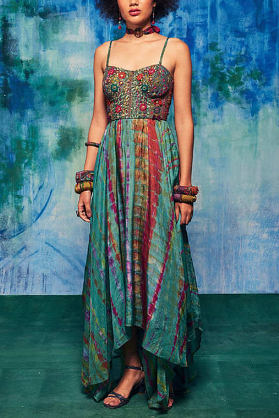 Turquoise tie-dye corset dress