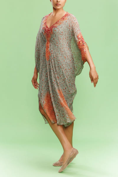 Dolly J Vintage green floral printed kaftan dress DOLJUL24D102