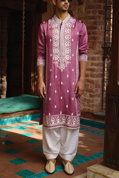 Vintage rose floral dori embroidery kurta set