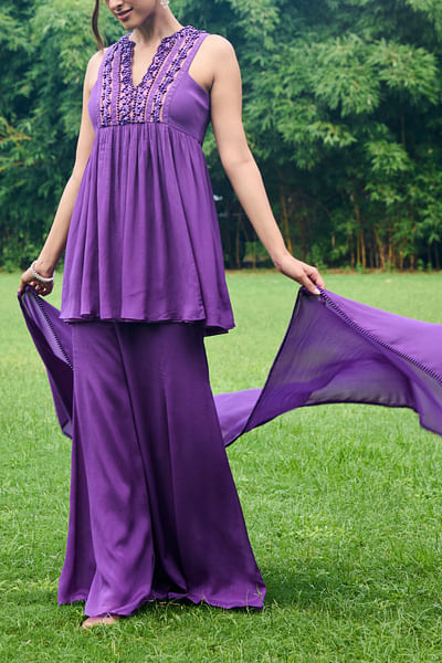 Violet embroidered kurta and sharara set