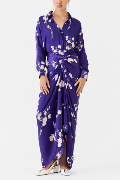 Studio Rigu Violet floral printed draped shirt dress STUDEC24D12257