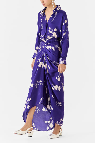 Studio Rigu Violet floral printed draped shirt dress STUDEC24D12257