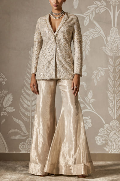 Water gold embroidered jacket set