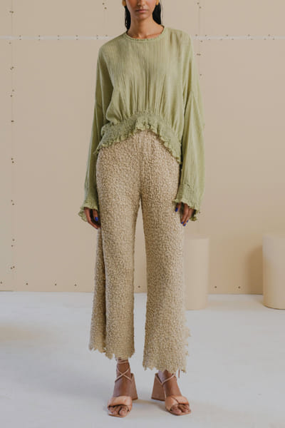 Weed green stripe smocked top