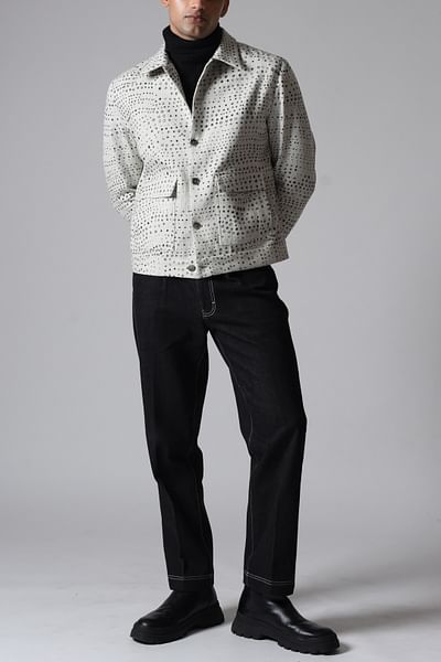 White aboriginal printed shacket