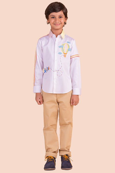 White aeroplane embroidered shirt