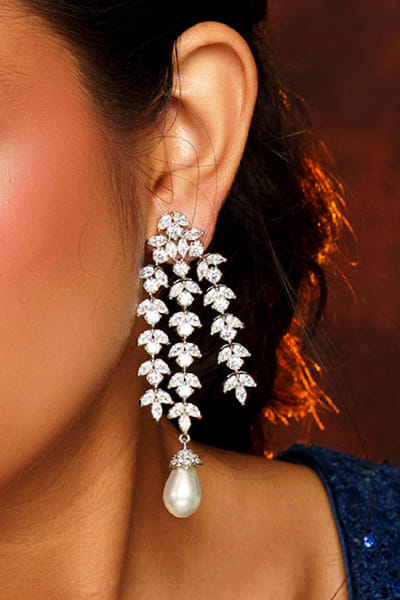 Zevar By Geeta White American diamond and pearl danglers ZEVSEP24D130