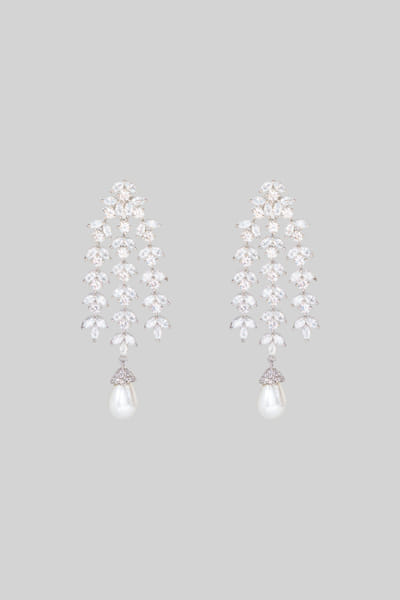 Zevar By Geeta White American diamond and pearl danglers ZEVSEP24D130