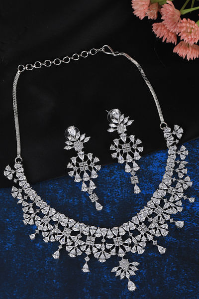 White American diamond cubic zirconia necklace set