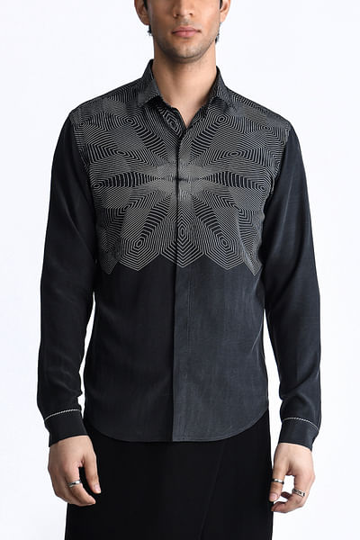 White and black geometric printed shirt