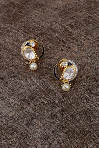 White and blue parrot pearl earrings