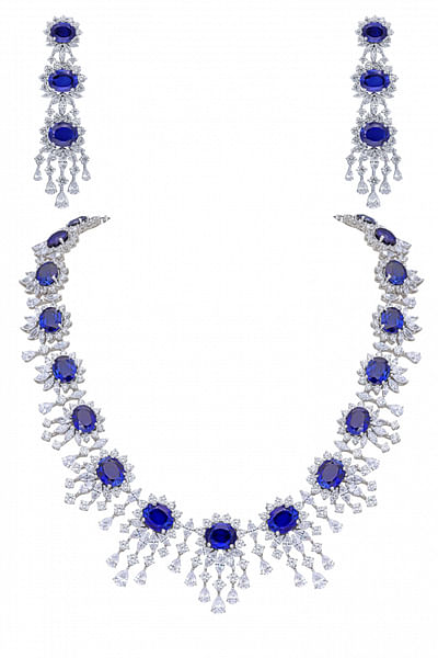 White and blue Swarovski zirconia necklace set