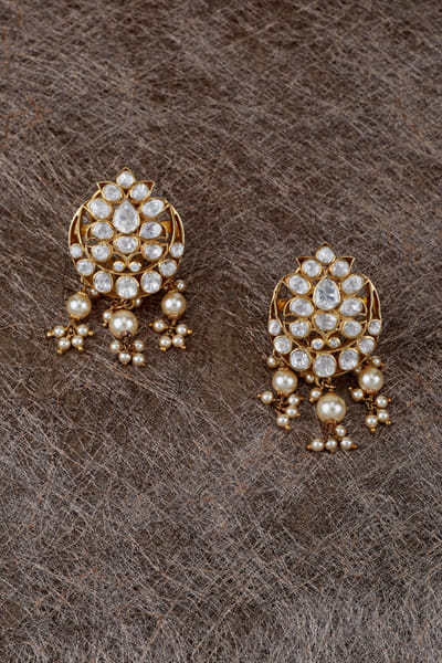 White and gold moissanite polki chandbalis