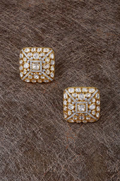 White and gold moissanite polki studs