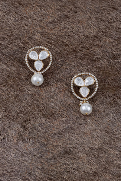 White and gold pearl and stone earrings