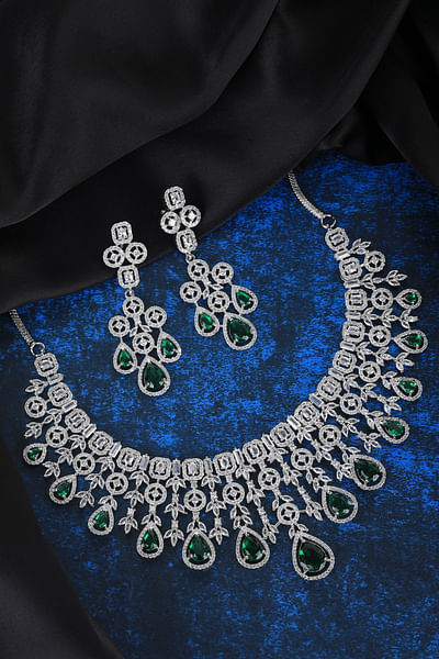White and green American diamond necklace set