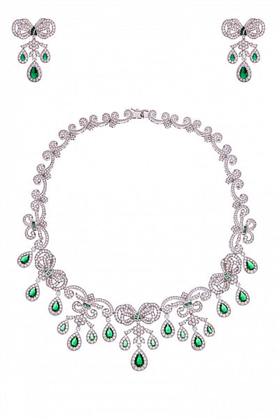 White and green diamante necklace set