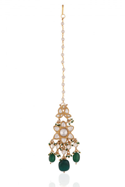 Riana Jewellery White and green floral jadtar maang tikka RJEJAN24008