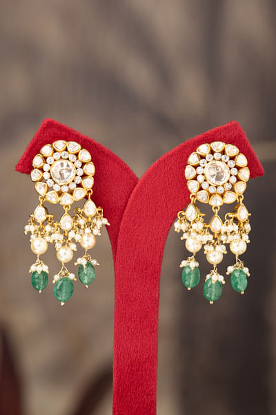 White and green moissanite polki earrings
