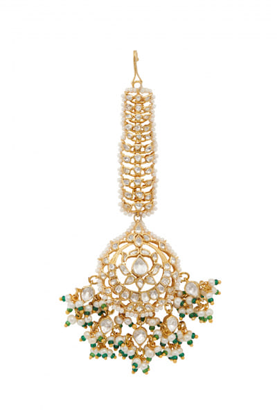 White and green polki maang tikka