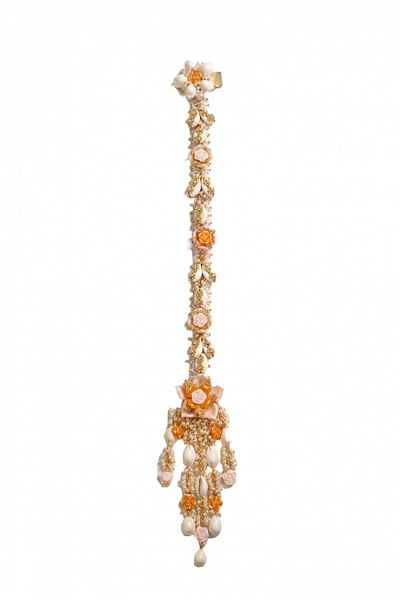 White and mango floral cowrie hair accessory
